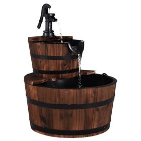 2-Tiers Outdoor Wooden Barrel Waterfall Fountain with Pump 2-Tiers Outdoor Wooden Barrel Waterfall Fountain with Pump